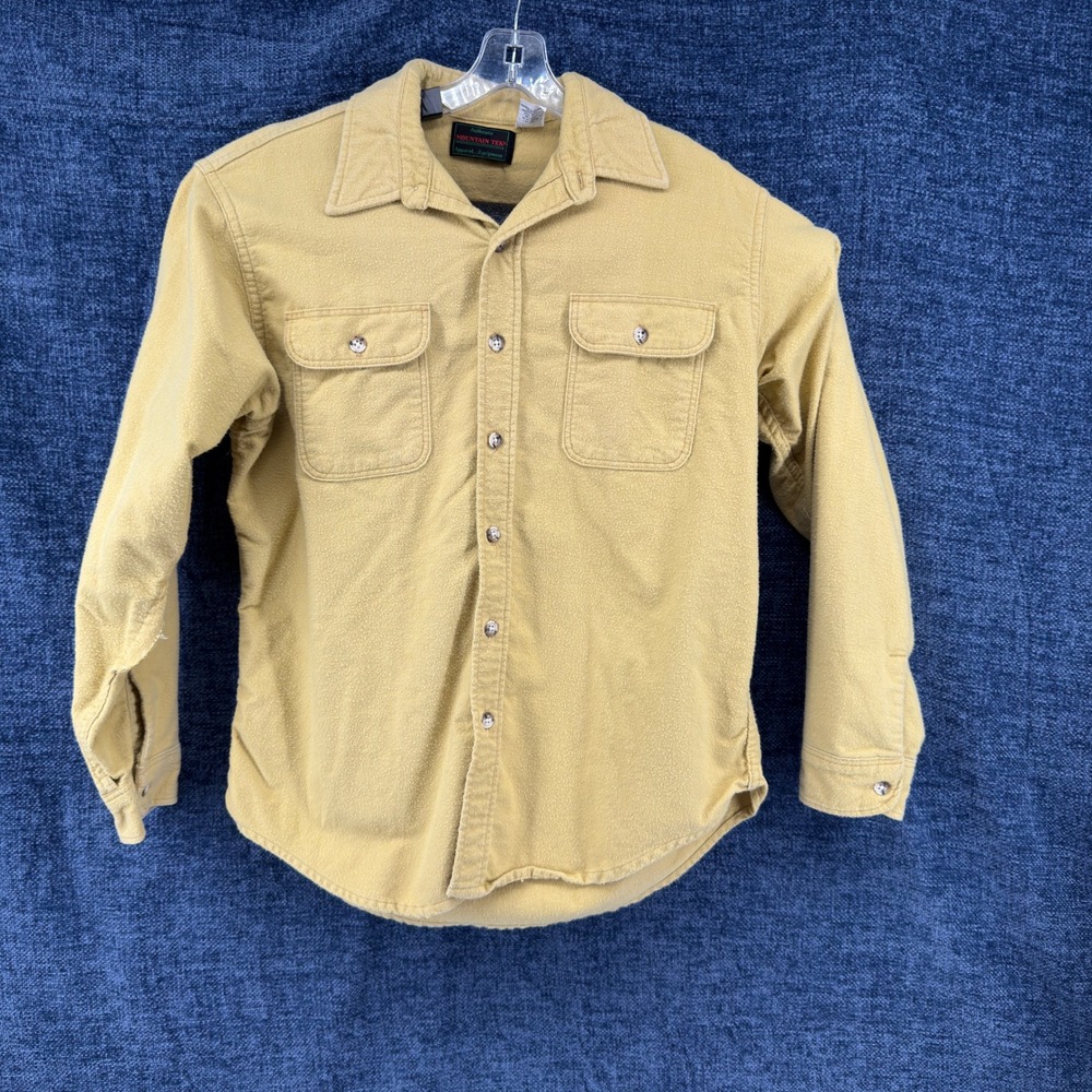 Mountain Tek Flannel Shirt Mens Large Yellow Cotton Regular Vintage Made In USA
